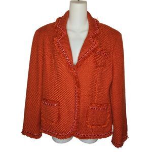 Dialogue Women's Tweed Orange Lined Textured Blazer Jacket Coat Size 12